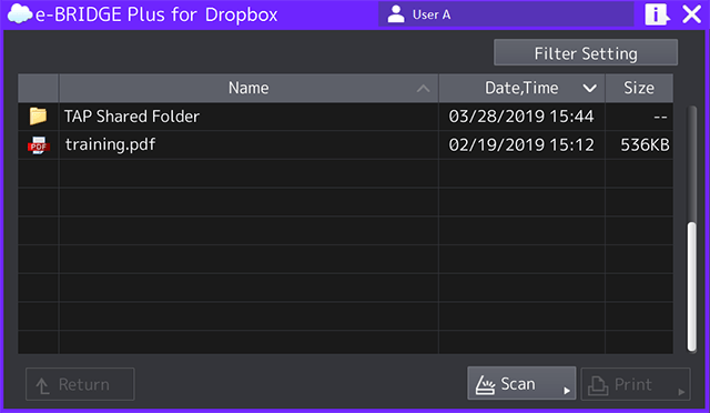 Browse your Dropbox folders for scan and print