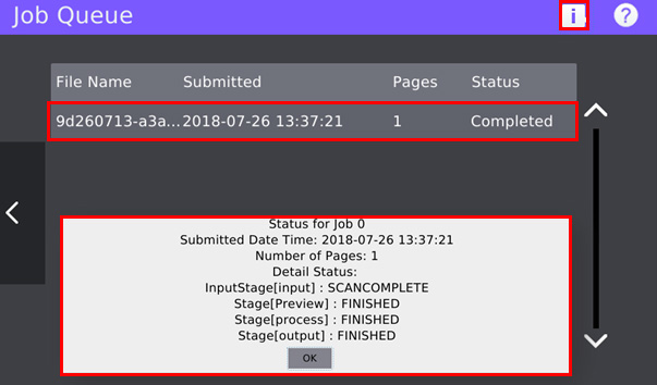View the status of your job at the MFP panel with detailed logging of each stage