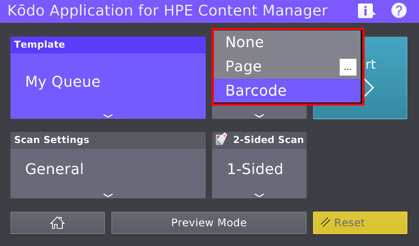 Large batch scanning with the Job Split function using a barcode separator page
