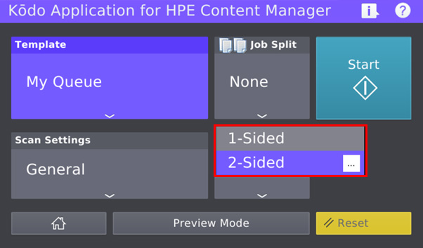 Select 1-Sided or 2-Sided scanning of originals with options for portrait/landscape and image direction 