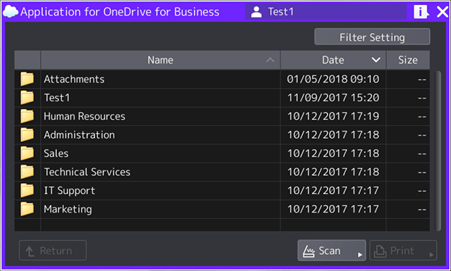 Access to your OneDrive storage for scan or print