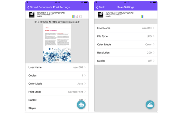 e-BRIDGE Print and Capture print and scan settings