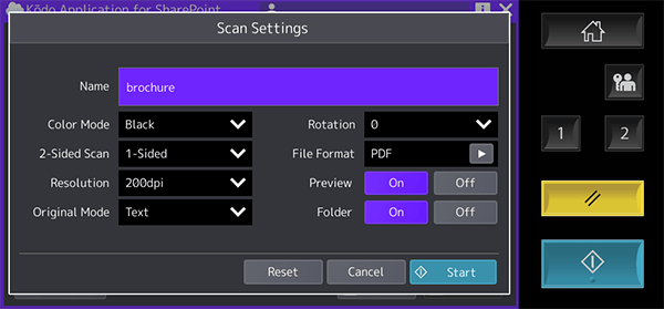 Available scan settings