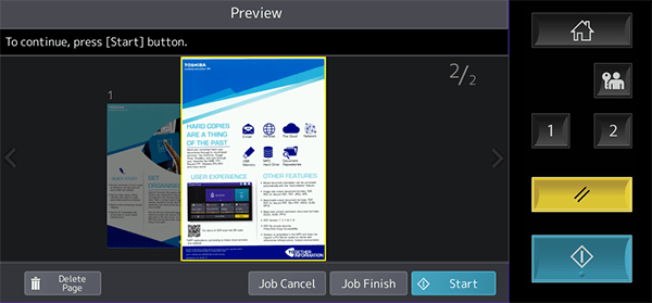 On screen proofing with page count, edit and mixed DF/platen support
