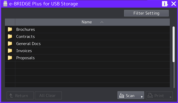 Browse your USB folders for scan and print